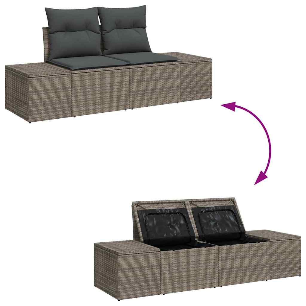 Garten-Sofa-Set mit Speicher 7 pcs Grau Poly Rattan